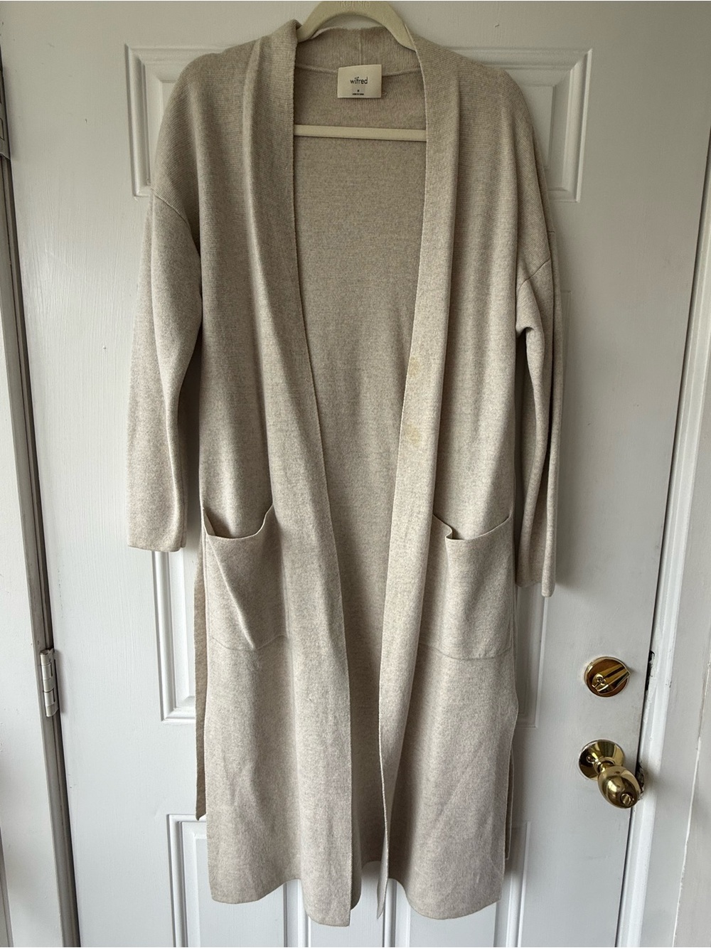 Aritzia Wilfred Belize 100% Merino Wool Belted Cardigan - Light Grey/Taupe